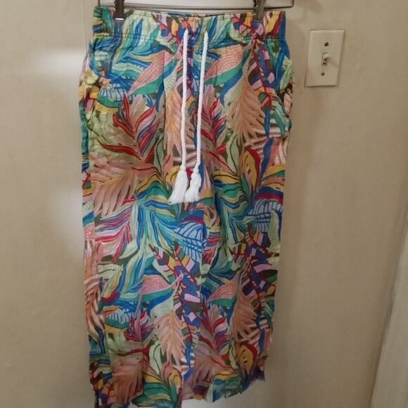C&C California Pants - C&C California Linen Pants Sz S Tropical Floral Wide Leg Pull On orange blue